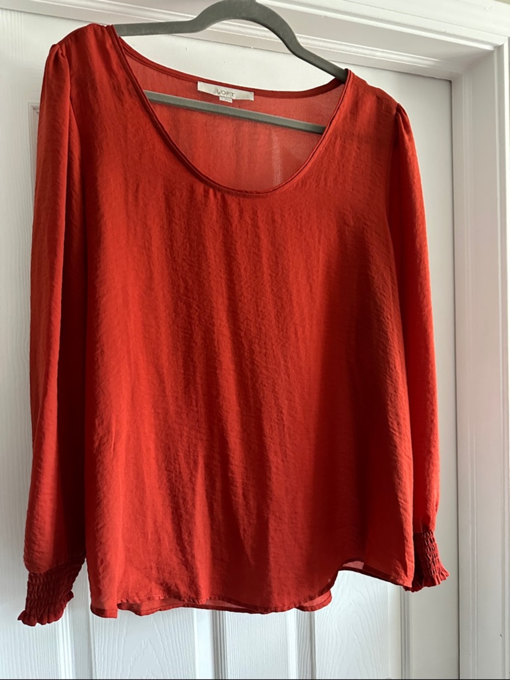 LOFT Burnt Orange Long-Sleeve Scoop Neck Blouse